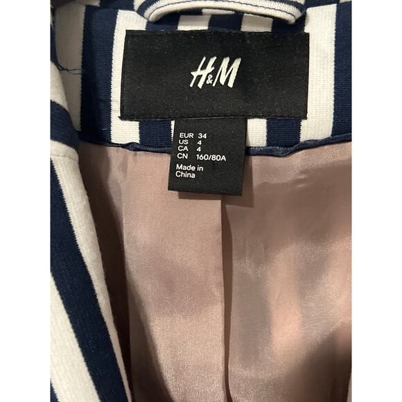 H&M Navy Blue & Cream Stripe Blazer, Size 4, KB402 - Picture 4 of 5